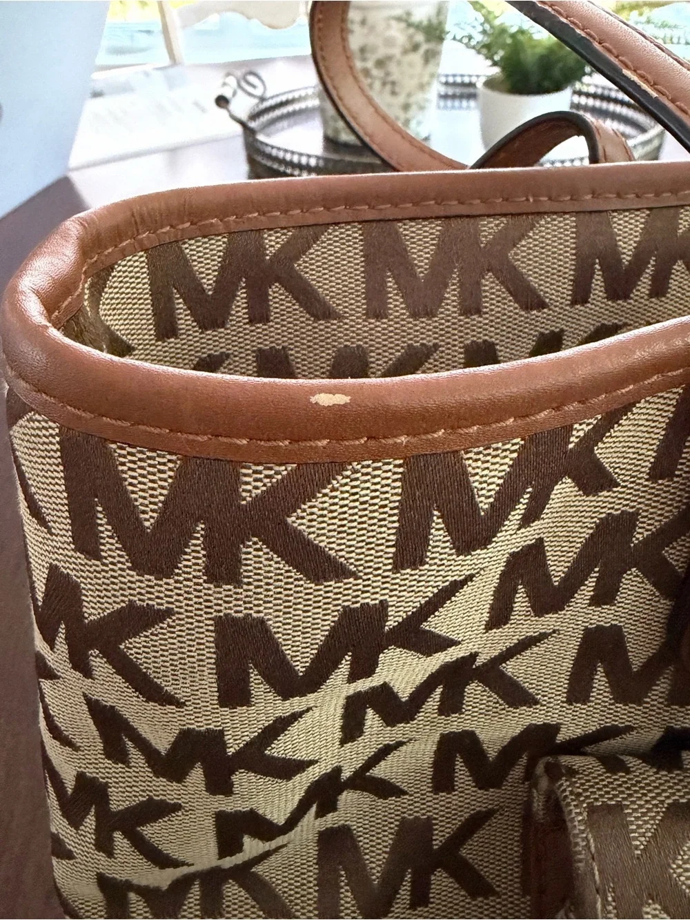 Michael Kors Beige and Brown MK Logo Tote